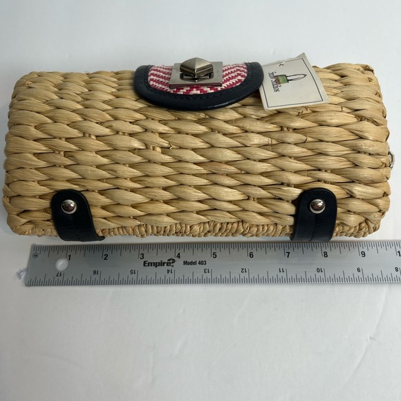 Straw studios weaved Ratan Shoulder Bag  purse chain strap Pink , Tan , Navy NWT - Picture 8 of 10